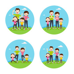 Set of cute family doing exercises