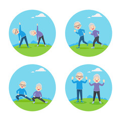 Set of Elderly couple doing exercises 1