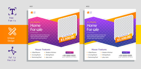 Real Estate Social Media Post Template. Social Media Promotion, Square design Template.