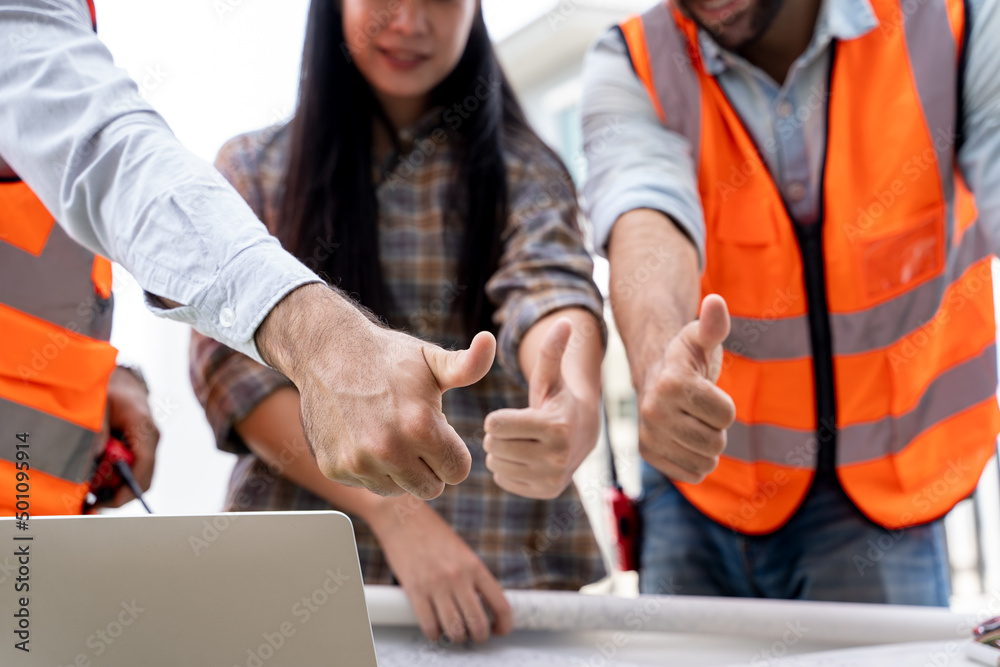 Aufkleber architect,foreman and worker discussing in building construction site in construction site,construct