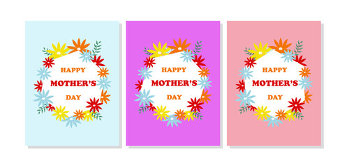 Mother's day card with watercolor flowers and three different backgrounds