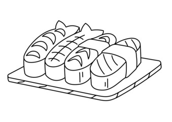 Sushi asian food. Japanese dish. Editable outline stroke. Vector line icon.