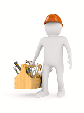 man with toolbox on white background. Isolated 3D illustration