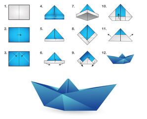 Realistic folded paper boat vector set isolated on white background. paper boat modern origami. colorful origami boat.
 - obrazy, fototapety, plakaty