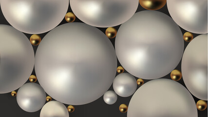 Trendy abstract poster with abstract 3d spheres on soft dark background. Vector concept with modern pattern. Abstract 3d geometric background.