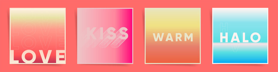 Fototapeta premium Summer party gradient neon design set for poster background, social media square posts, aesthetic blurry frames, decorative banners. Duotone vertical minimal vector cover vibes creatives.