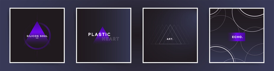Aesthetic minimal gradient design for social media square posts. Poster frames, decorative backgrounds. Dark futuristic space graphic and geometric shapes vector template. Technology modern art.