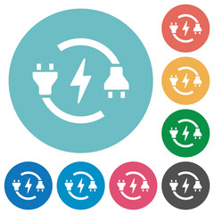 Electrical circuit with plug and cord flat round icons