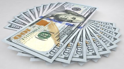 3d illustration with dollar bill on a gray gradient background.