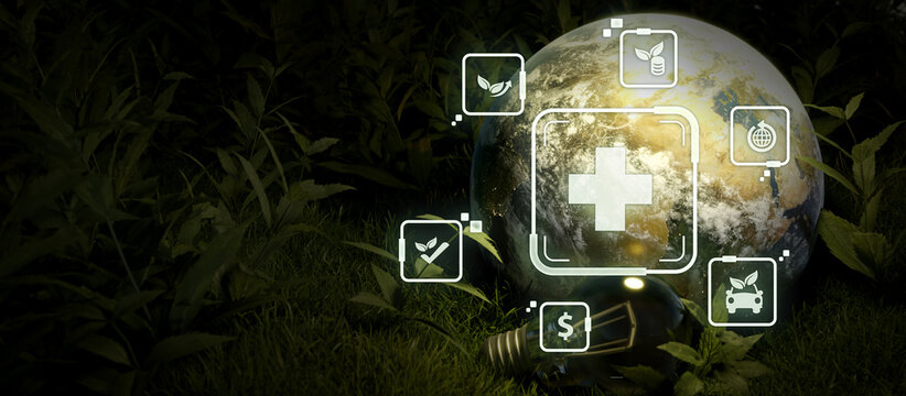 Eco Sustainability Medical Concept On Globe Green Ecology 3D Render