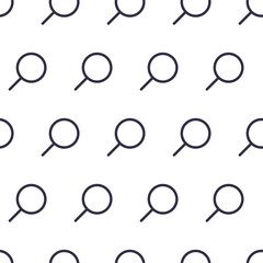 Flat magnifier icon with lens flare on glass. Loupe tool vector search sign. Seamless pattern