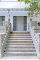 Townhome entrance with stairs and concrete walls at Silicon Valley, San Jose, California
