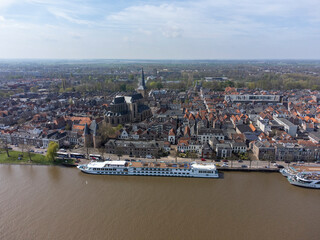 Skyline of the city Kampen in the Netherlands, Aerial