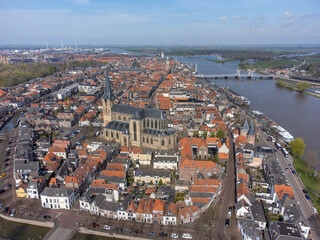Church 'Bovenkerk' in historical city Kampen in the Netherlands. Aerial - obrazy, fototapety, plakaty