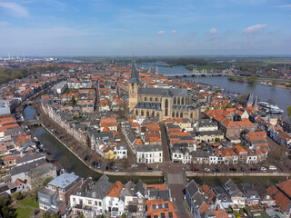 Church 'Bovenkerk' in historical city Kampen in the Netherlands. Aerial
