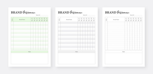 Brand Performance Tracker. Sales Performance Tracker, Minimalist planner pages templates. Printable Planner Set.
