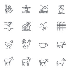 Vector farming line icon set isolated. Agriculture