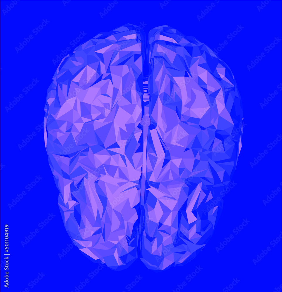 Poster low-poly 3d illustration of a human brain. concept of the artificial intelligence.