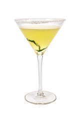 martini glass with lemon isolated on white background