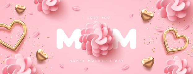 Fototapeta Mother's Day modern background with decor elements. 3d vector illustration. obraz