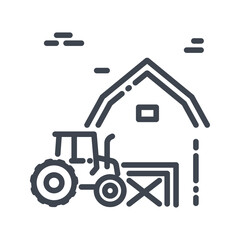 Vector agriculture barn and tractor line icon isolated