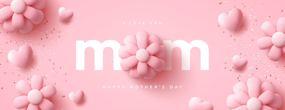 Happy Mother's Day modern banner design. 3d vector illustration.
