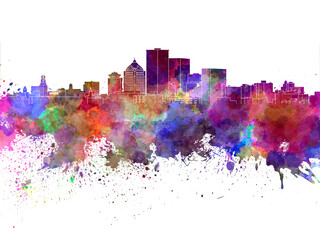 Rochester NY skyline in watercolor background