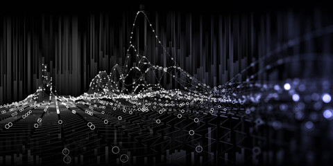 Obraz na płótnie Canvas Abstract technology background with wireframe graph from dotted on black. Visual presentation of analytics lines algorithms. Big Data. Banner for business, science and technology.