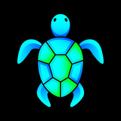 Obraz premium Sea turtle in vibrant colors on black background. Vector illustration.