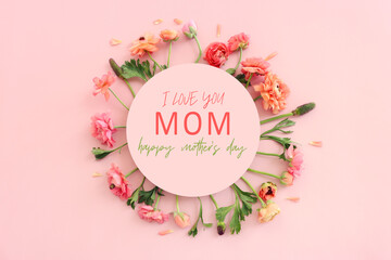 mother's day concept with pink flowers over pastel background - Powered by Adobe