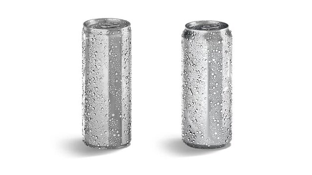 Blank silver 450 ml and 500 ml soda can mockup, looped rotation