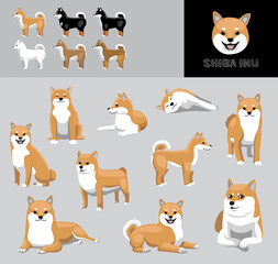 Dog Shiba Inu Cartoon Vector Illustration Color Variation Set - obrazy, fototapety, plakaty