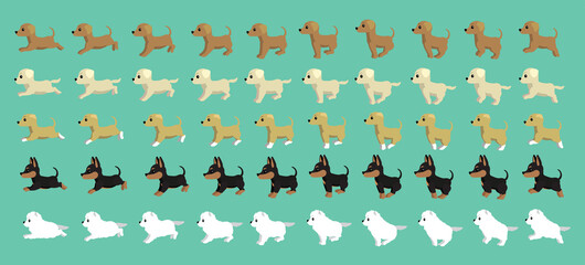 Dog Rhodesian Ridgeback Labrador Retriever Greyhound Doberman Pinscher Samoyed Walking Running Cartoon Vector Set
