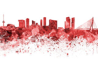 Fototapeta premium Rotterdam skyline in watercolor on white background