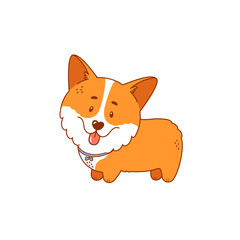 Welsh corgi puppy isolated on white background. Cute dog character. Outline illustration, color filled. Vector.