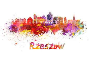 Rzeszow skyline in watercolor