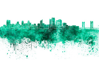 Obraz premium Sacramento skyline in green watercolor on white background