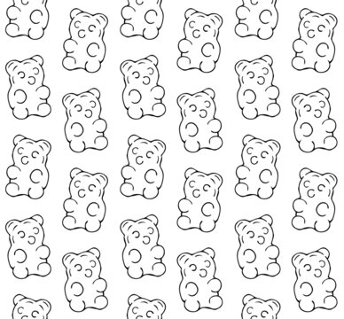 Vector seamless pattern of hand drawn doodle sketch gummy bear isolated on white background