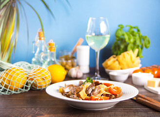 Traditional italian seafood pasta with clams vongole