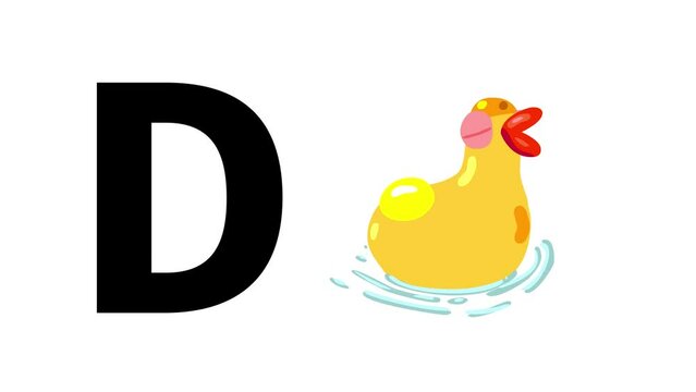 D letter big black like duck cartoon animation. Animal loop. Educational serie with bold style character for children. Good for education movies, presentation, learning alphabet, etc...