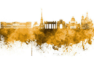 Obraz premium Saint Petersburg skyline in orange watercolor on white background