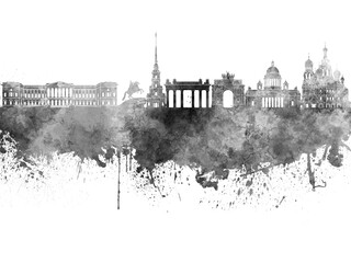 Obraz premium Saint Petersburg skyline in black watercolor on white background