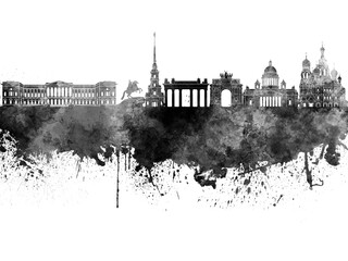 Saint Petersburg skyline in black watercolor on white background