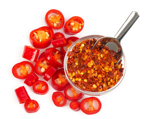 cut fresh and dried hot pepper  isolated on white background