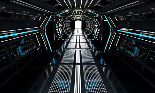 Fototapeta 3d illustration , futuristic tunnel with neon lights, 3d rendering