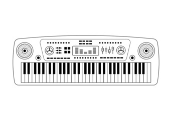 Synthesizer music piano keyboard in doodle style. Musical instrument. Vector illustration.