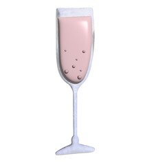 3D vector Champagne glass. Hand drawn 3D vector pink champagne glass.  isolated on a white background. Design for New Year and Christmas cards, posters, banners, sweet packaging.