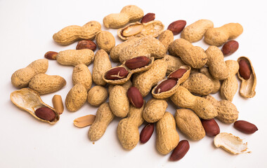 bunch of ecological peanuts on a white background