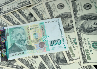 100 Bulgarian lev lie on 100 dollars