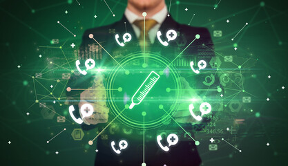 Hand holding healthcare icons concept